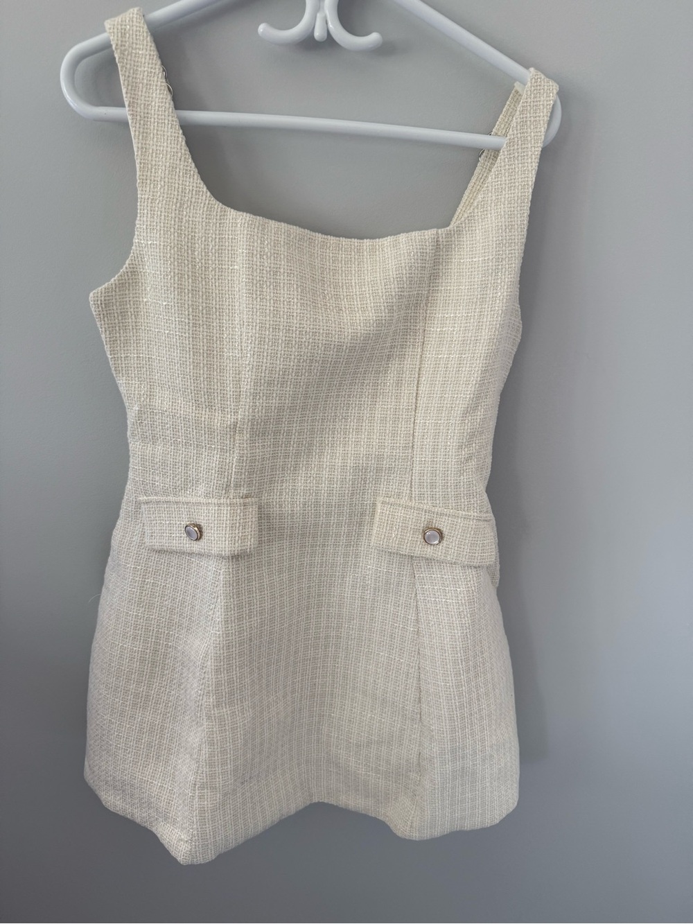 Fashion Nova Cream Tweed Square-Neck Mini Dress